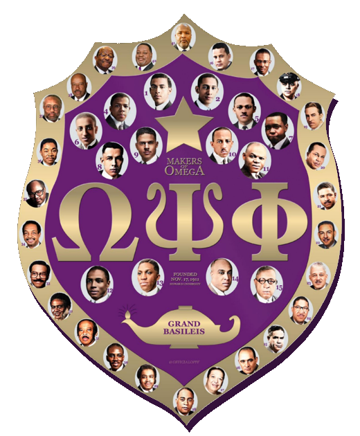 Omega Psi Phi history shield and notable members